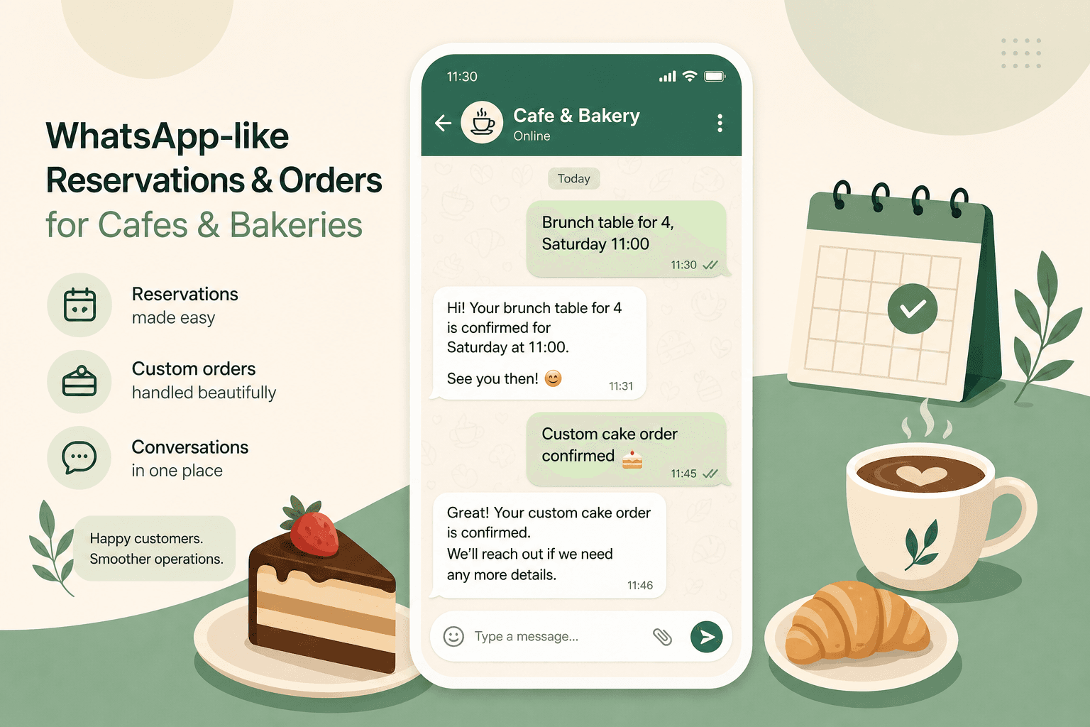 Kafe ve pastaneler için WhatsApp sipariş ve rezervasyon yönetimi